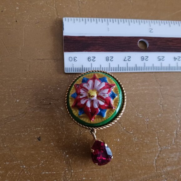 Dolce & Gabbana Red Green Yellow Green Flower Drop Dangle Clip On - Picture 4 of 5